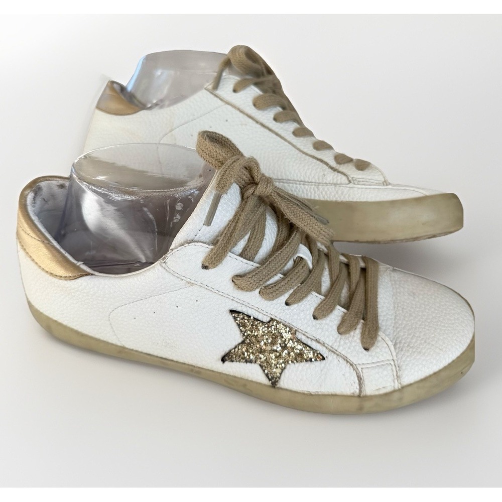 Vintage Havana Paula Womens Sneakers Size 38 US 7.5 White Gold Glitter Star $125
